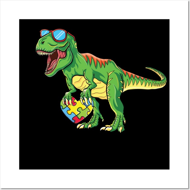 T Rex Puzzle Piece Dinosaur support Autism Awareness Wall Art by UNXart